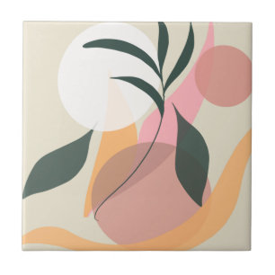 Azulejo De Cerâmica Ilustração de Planta abstrato forma verde-rosa