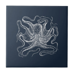 Azulejo De Cerâmica Ilustração de polvo azul de Marinho legante