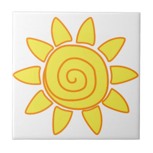 Azulejo De Cerâmica Ilustração de Sol Desenhado à Mão Fofa para Crianç