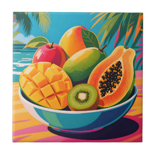 Azulejo De Cerâmica Ilustração de Tigela de Frutas Tropicais