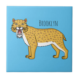 Azulejo De Cerâmica Ilustração de tigre com dentes de Saber