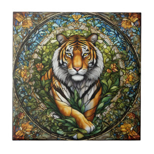 Azulejo De Cerâmica Ilustração de Tigre de Vidro Estreitado