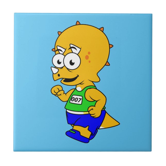 Azulejo De Cerâmica Ilustração De Um Corredor De Tricerátops. (Frente)