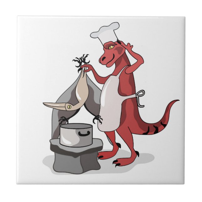 Azulejo De Cerâmica Ilustração De Um Cozinhar De Chef Tyrannosaurus Re (Frente)