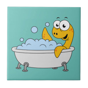 Azulejo De Cerâmica Ilustração De Um Monstro De Ness Do Banho.