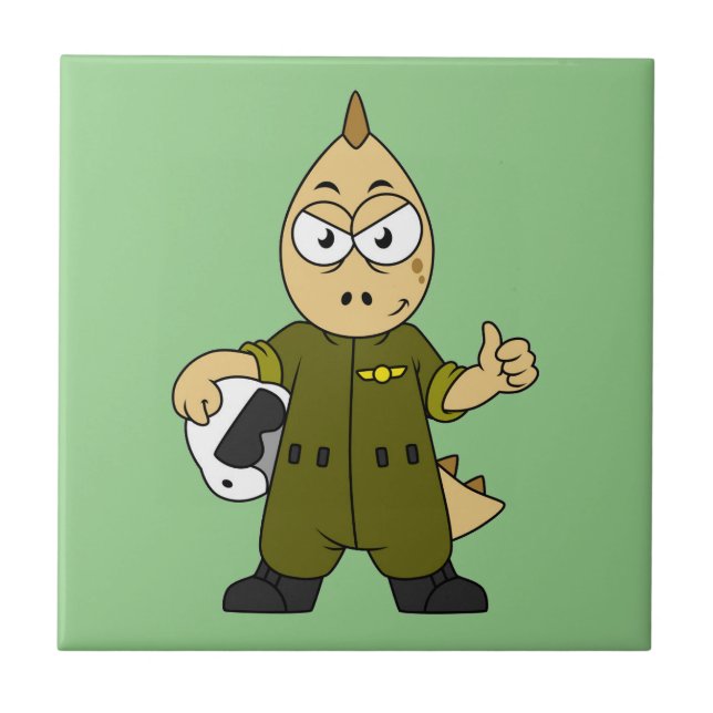 Azulejo De Cerâmica Ilustração De Um Piloto De Jato De Allosaurus. (Frente)