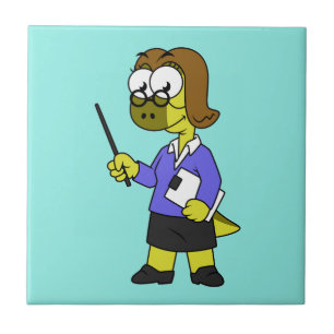 Azulejo De Cerâmica Ilustração De Um Professor De Paquicéfalossauro.