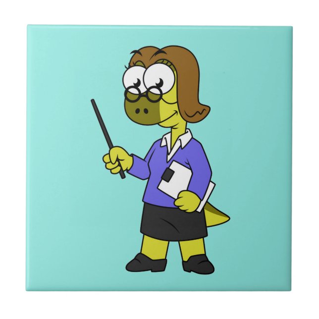 Azulejo De Cerâmica Ilustração De Um Professor De Paquicéfalossauro. (Frente)