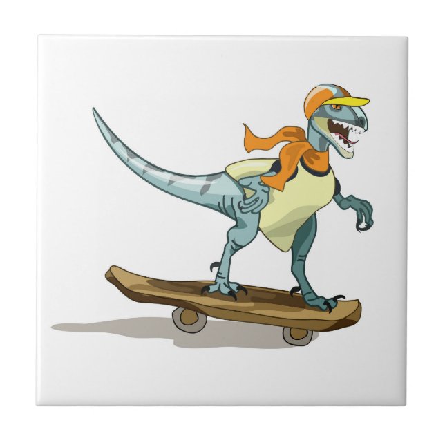 Azulejo De Cerâmica Ilustração De Um Skate De Raptor. (Frente)