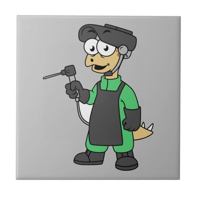 Azulejo De Cerâmica Ilustração De Um Soldador De Estegossauro. (Frente)