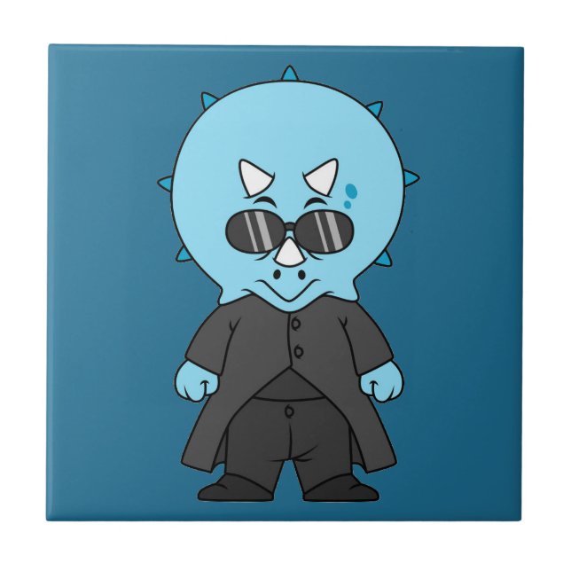 Azulejo De Cerâmica Ilustração De Um Tricerátops Matriz. (Frente)