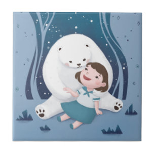 Azulejo De Cerâmica Ilustração de Urso Polar e Criança