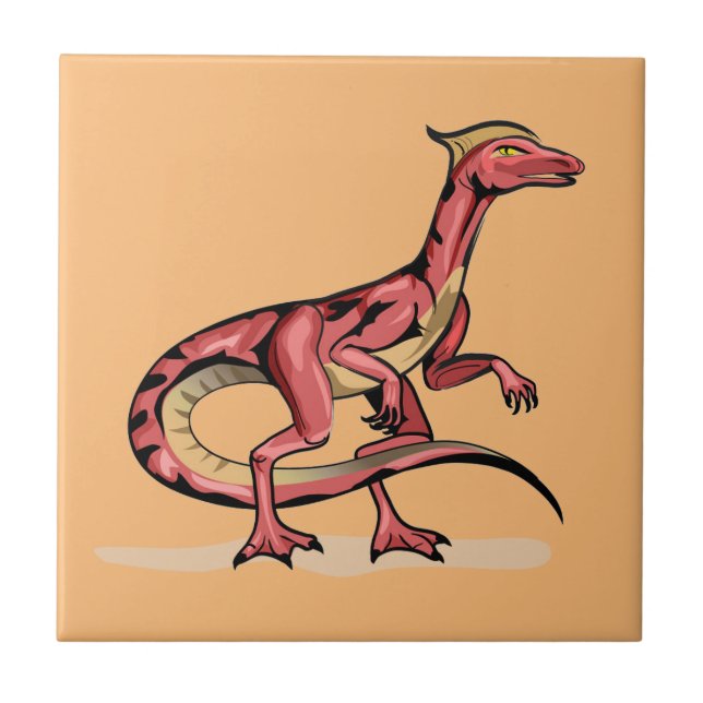 Azulejo De Cerâmica Ilustração De Velociraptor. (Frente)