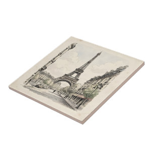 Azulejo De Cerâmica Ilustração de viagem antiga e vintage de Paris