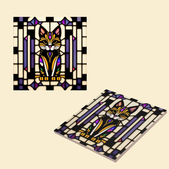 Azulejo De Cerâmica Ilustração de Vidro Arrejado de Gato Laranja Moder (Criador carregado)