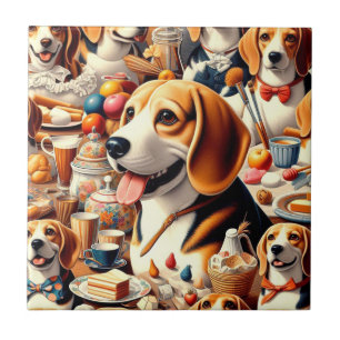 Azulejo De Cerâmica Ilustração do Beagle do Cute Retroativo