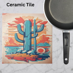 Azulejo De Cerâmica Ilustração do Cactus Deserto