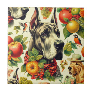 Azulejo De Cerâmica Ilustração do Cão-de-Dane Vintage