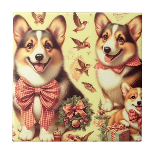 Azulejo De Cerâmica Ilustração do Cardião de Corgi Galês (Frente)