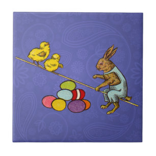 Azulejo De Cerâmica Ilustração do coelho de Páscoa chocando ovos