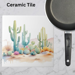 Azulejo De Cerâmica Ilustração do Deserto de Aquarela