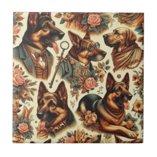 Azulejo De Cerâmica Ilustração do German shepherd Vintage