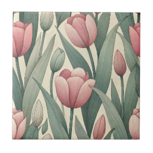 Azulejo De Cerâmica Ilustração do padrão do Jardim Tulip Pastel