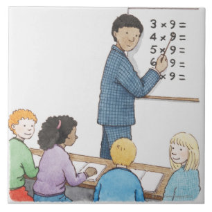 Azulejo De Cerâmica Ilustração do professor que aponta em simples