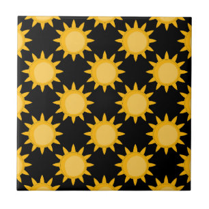 Azulejo De Cerâmica Ilustração do Sol Brilhante no Design de Padrão Pr