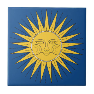 Azulejo De Cerâmica Ilustração do Sol Vintage em Fundo Azul