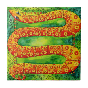 Azulejo De Cerâmica Ilustração em Aquarela de Cobra Padronizada
