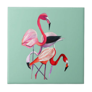 Azulejo De Cerâmica Ilustração em aquarela de flamingo rosa divertido