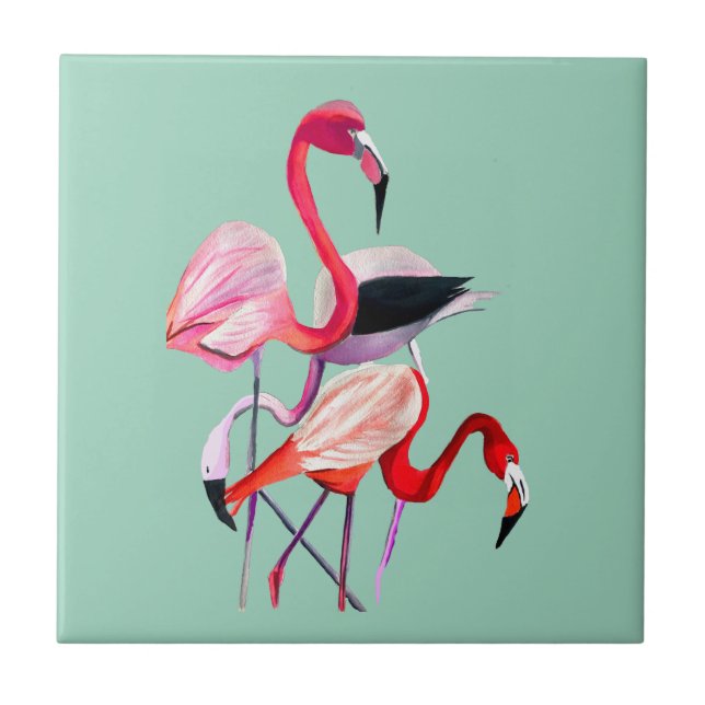 Azulejo De Cerâmica Ilustração em aquarela de flamingo rosa divertido (Frente)