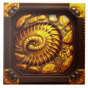 Azulejo De Cerâmica Ilustração em Espiral Inspirada em Fóssil de Âmbar