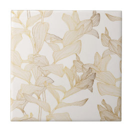 Azulejo De Cerâmica Ilustração exótica de linha de ouro tropical.