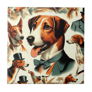 Azulejo De Cerâmica Ilustração Inglesa Vintage Foxhound