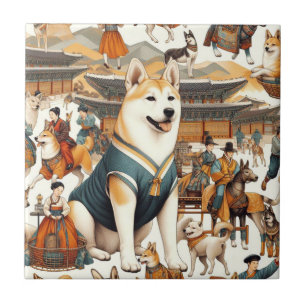 Azulejo De Cerâmica Ilustração Isolada De Cachorro Coreano Vintage