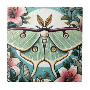 Azulejo De Cerâmica Ilustração Luna Moth lírios-mariposas