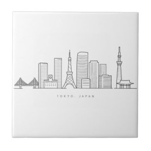 Azulejo De Cerâmica Ilustração Minimalista da Silhueta de Tóquio