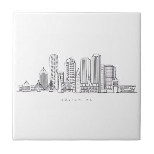 Azulejo De Cerâmica Ilustração Minimalista do Skyline da Cidade de Bos