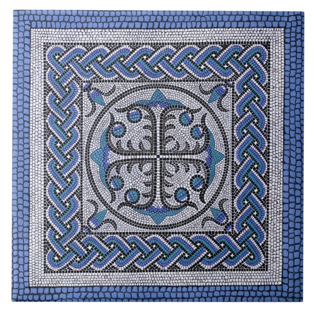 Azulejo De Cerâmica Ilustração mosaica romana antiga azul do Danúbio (Frente)