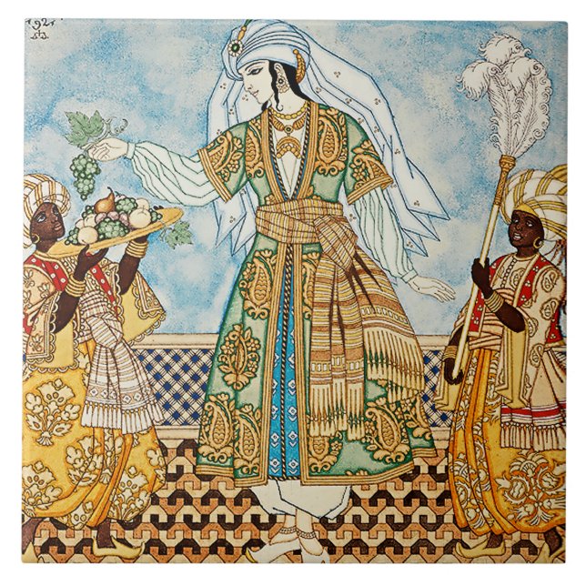 Azulejo De Cerâmica Ilustração "Mulheres Persas" de Ivan Bilibin (Frente)