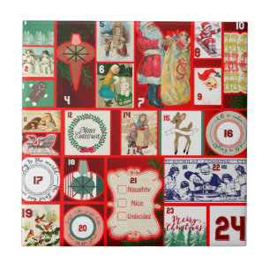 Azulejo De Cerâmica Ilustração Quadrada do Bloco de Natal Advento Arte