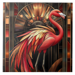 Azulejo De Cerâmica Ilustração Vibrante de Deco Flamingo