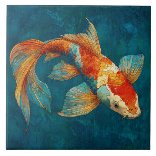 Azulejo De Cerâmica Ilustração Vibrante de Peixe Koi