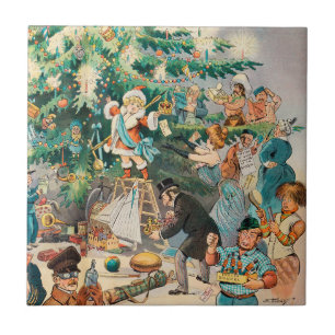Azulejo De Cerâmica Ilustração Vintage Árvore de Natal do Puck, 1902