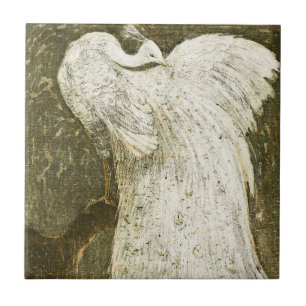 Azulejo De Cerâmica Ilustração vintage de um belo pavão branco