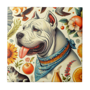 Azulejo De Cerâmica Ilustração Vintage Dogo Argentino
