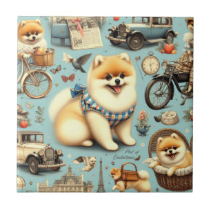 Azulejo De Cerâmica Ilustração Vintage Pomeranian Sem Costura