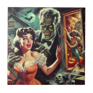 Azulejo De Cerâmica Ilustração Vintage Pulp Horror Girl